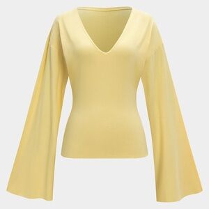 The Flirty Season Long Sleeve V-neck Top Butter Yellow